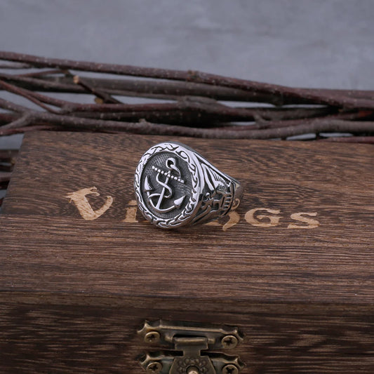Men's Stainless Steel Viking Anchor Ring Ring Crow Vintage Personality Ring Viking Jewelry Gift One Piece Dropshipping