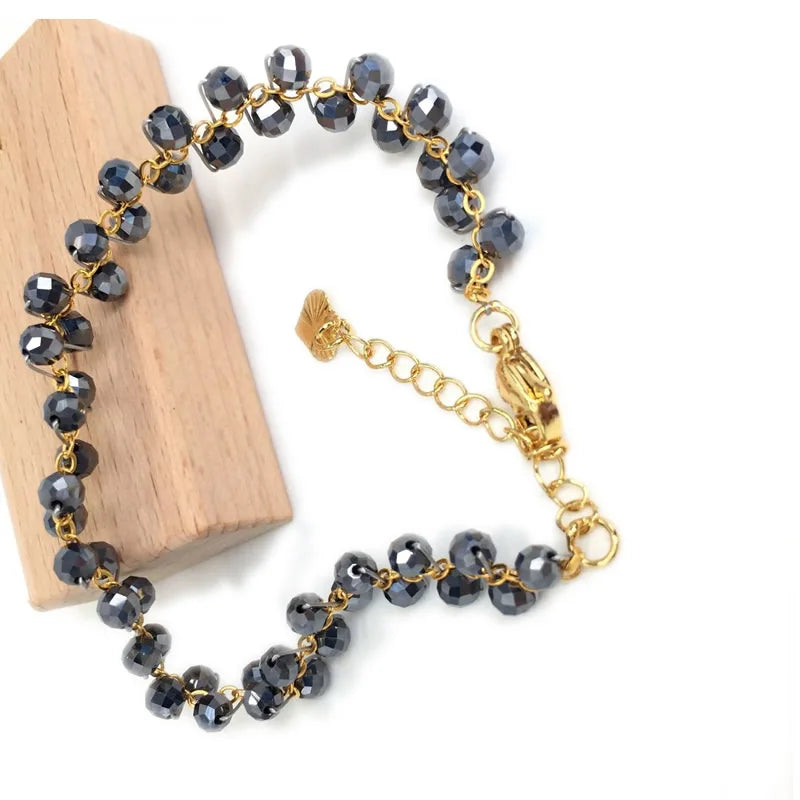 Gold Color 4MM Natural Stone Tourmaline Crystal Quartz Bracelet on Hand for Women Jewelry Party /Wedding Luxury Gift Handwork