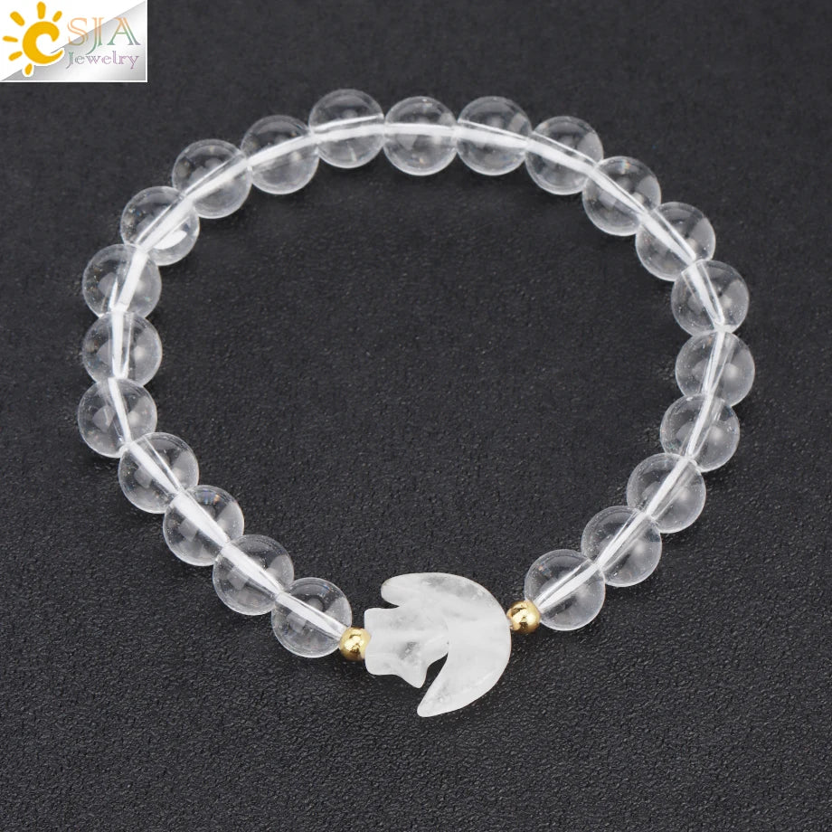 Natrual Stone Bracelet for Women Energy Star Moon Crystal Charm Tiger Eye Pink Quartz Bangle Bead Bracelets Relationship T019