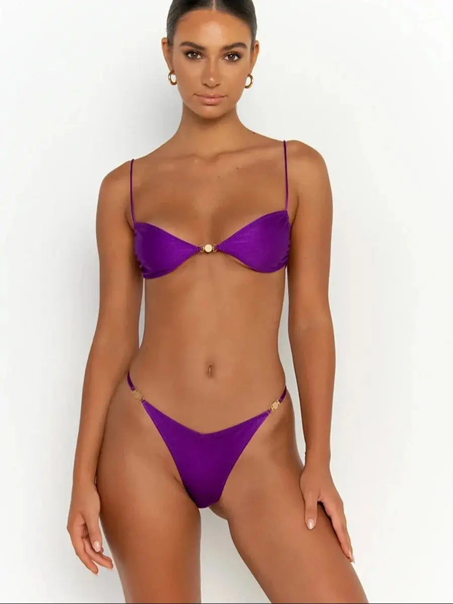 Bandage Bikinis Solid Micro Swimwear Women 2025 Sexy String Swimwear Brazilian Bikini Set Thong Biquini Swim Suits Beachwear