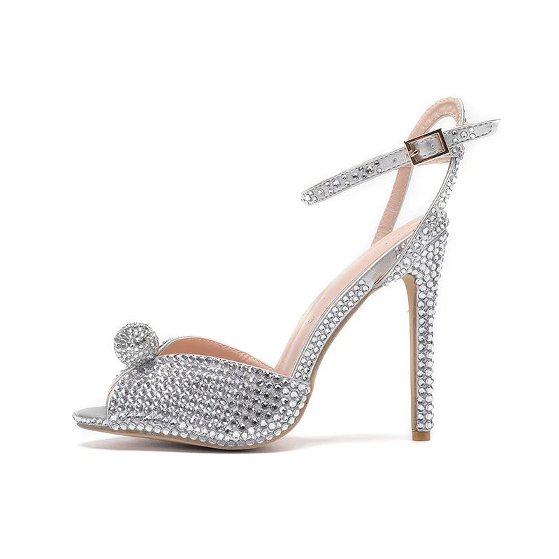 Fashion High Quality Wedding Shoes Women Pearls Studs Luxury Peep Toe White High Heels Buckle Designer Woman Sandal 43 Zapatos