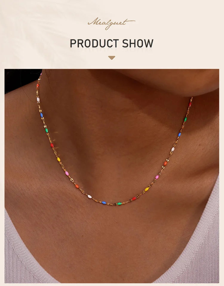 Boho Multi-color Lipchain Choker Chain Necklace Stainless Steel Summer Jewelry for Women Girls Gift