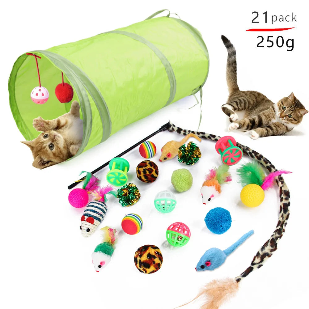 Cat Toy Mouse Shape Ball Foldable Cats Play Tunnel Chat Funny Cat Tent Simulation Fish Combination Set Kitten Supplie Accessorie