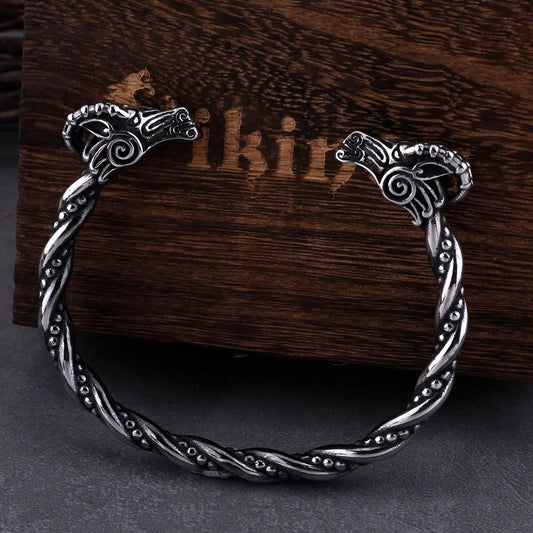 Viking Nordic Goat Head Animal Men Cuff Bracelet High Quality Fashion Stainless Steel Jewelry With Wooden Box