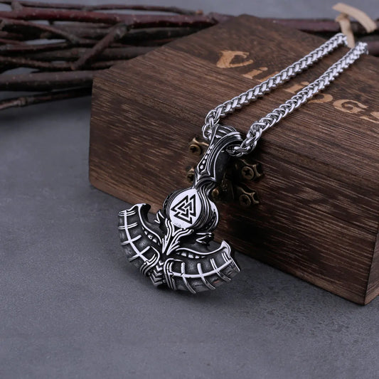 Viking Mjolnir Thor's Hammer with Odin Triangle Rune Necklace Men's Vintage Hip Hop Charm Pendant Stainless Steel Jewelry Gift