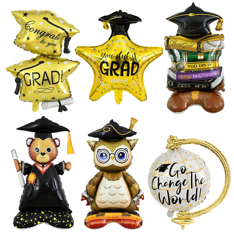 Graduation Balloon Gold Black Doctor Helium Foil Balloons Congratulation Graduation High School 2025 Graduation Party Decoration