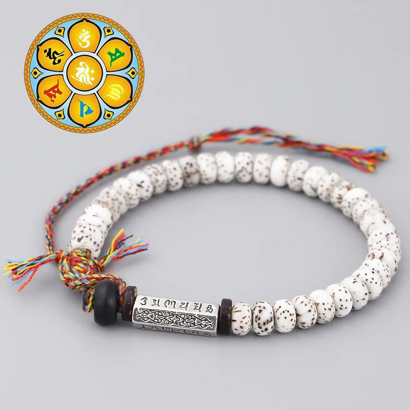 Handmade Tibetan Buddhism Six Words Mantra Bracelet Beaded Thread Rope Knot Amulet Prayer Beads Bracelets For Men Women Gift