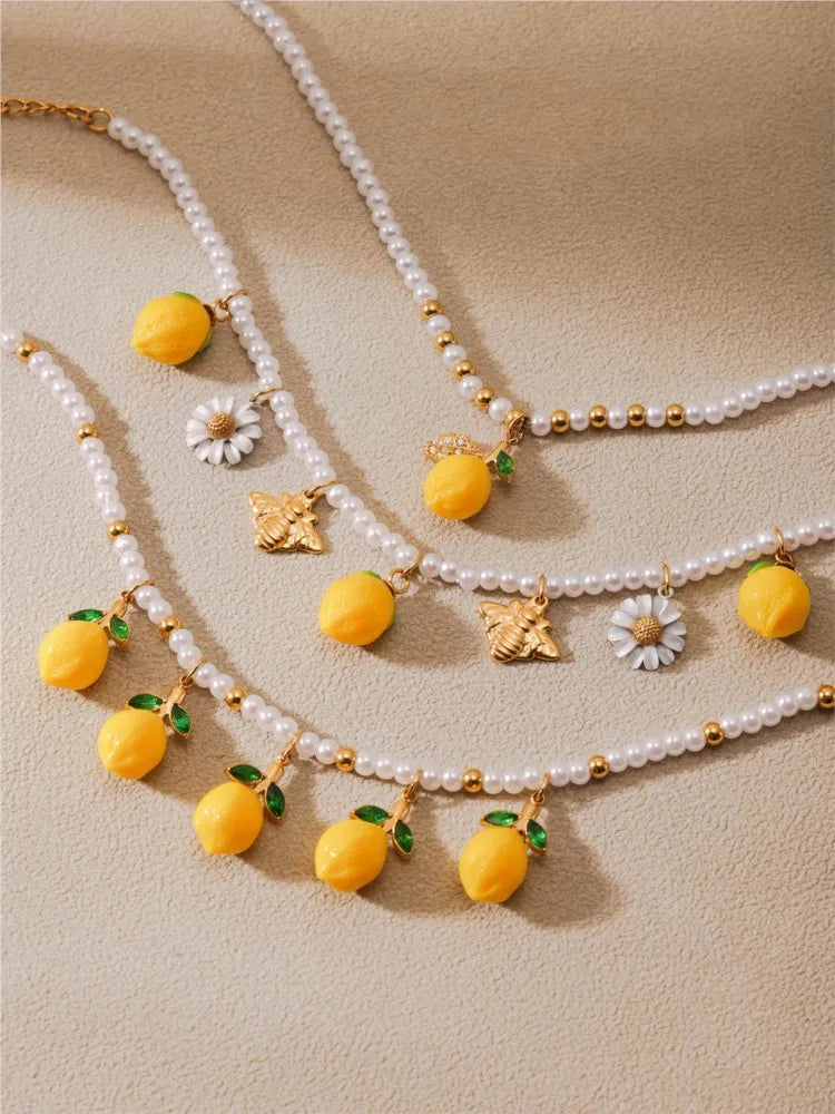 Shell Beads Bracelet With Multi Lemon Charms For Women Handmade Beaded Bracelets Matching Earrings Necklace Cute Jewelry Sets