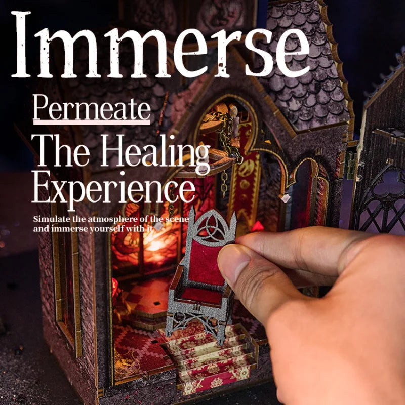 DIY Book Nook Kit Wooden Doll House 3D Puzzle Assembly Toy Home Bookend  Bookshelf Insert With Furniture Toys For Christmas Gift