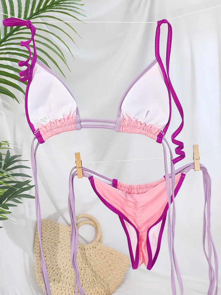 Miyouj Bandage Bikinis Patchwork Swimwear Sexy Bikini Set Triangle Swimsuit Women Micro Thong Push Up Beachwear Summer Biquini