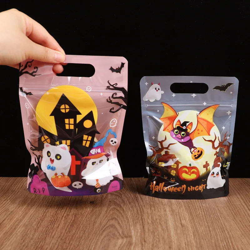 Halloween Party Candy Bag Cartoon Pumpkin Ghost Self Sealing Bag Kids Trick or Treat Cookies Snack Packaging Decoration Favors