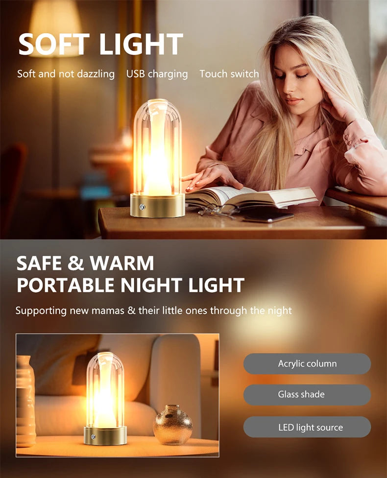 USB Rechargeable Led Desk Lamp 3 Color Changing Mode Bedside Lamp Bedroom Portable Touch Button Emotional Lamp Camping