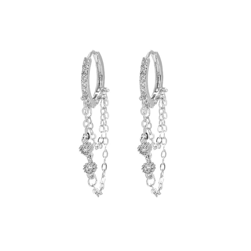 New Design Stainless Steel Cubic Zirconia Chain Hoop Earring For Women Square Water Drop Punk Cartilage Earring Piercing Jewelry