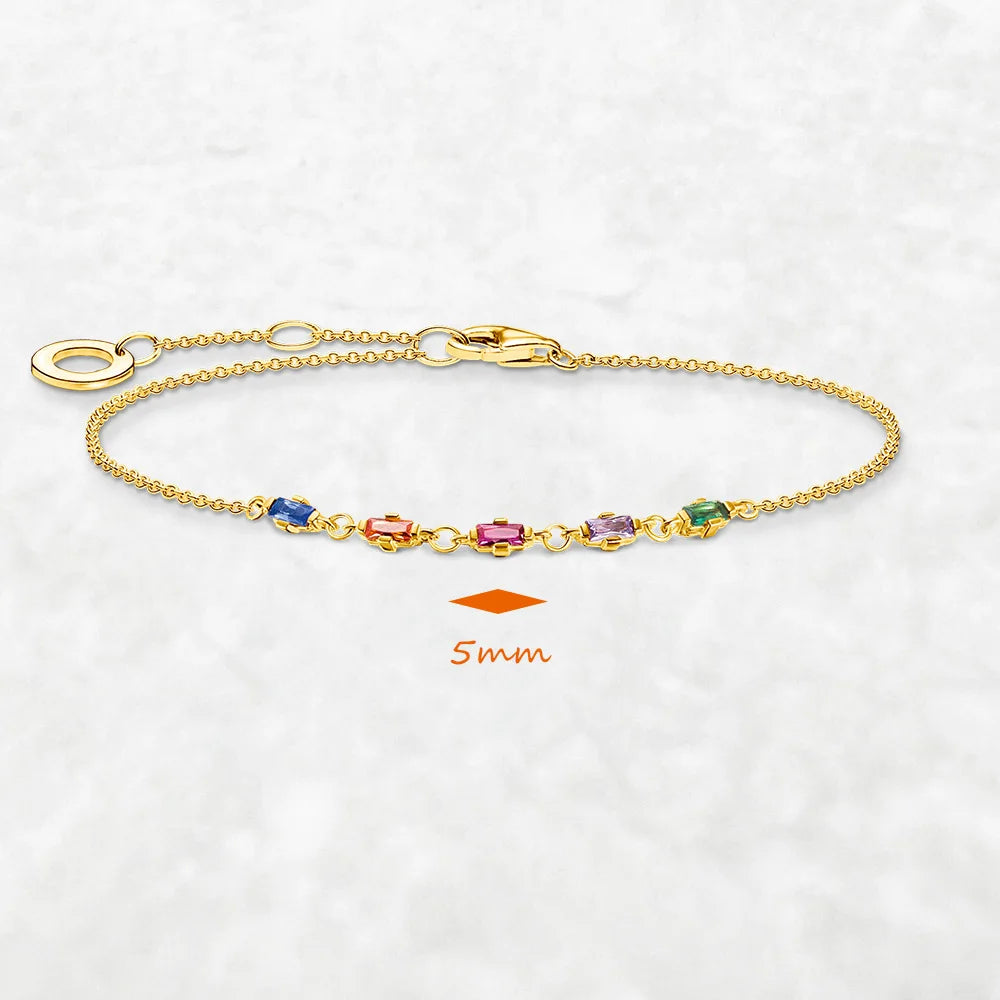 Golden Bracelet with Rainbow Coloured Stones Summer 925 Sterling Silver Jewelry Bohemia Gift For Women