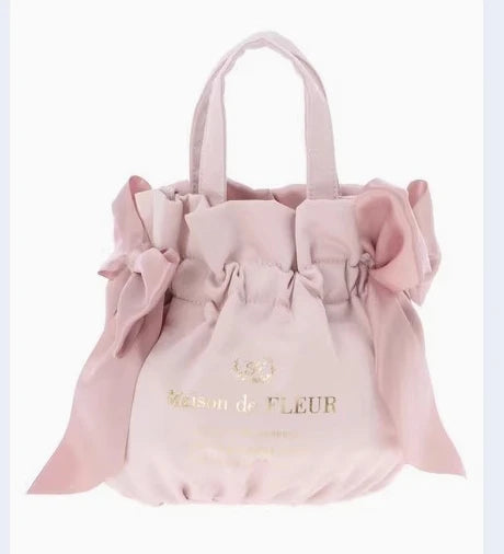 Japanese New Satin Double Bow Portable Shoulder Crossbody Women Bags with Long Shoulder Straps Sweet Letters Tote Bags