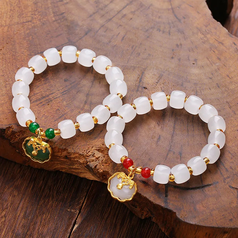 Natural White Opal Lucky Wealth Gelang Bracelet Beaded Bracelet Charm Lucky Wealth Bracelet for Men and Women Trendy Jewelry