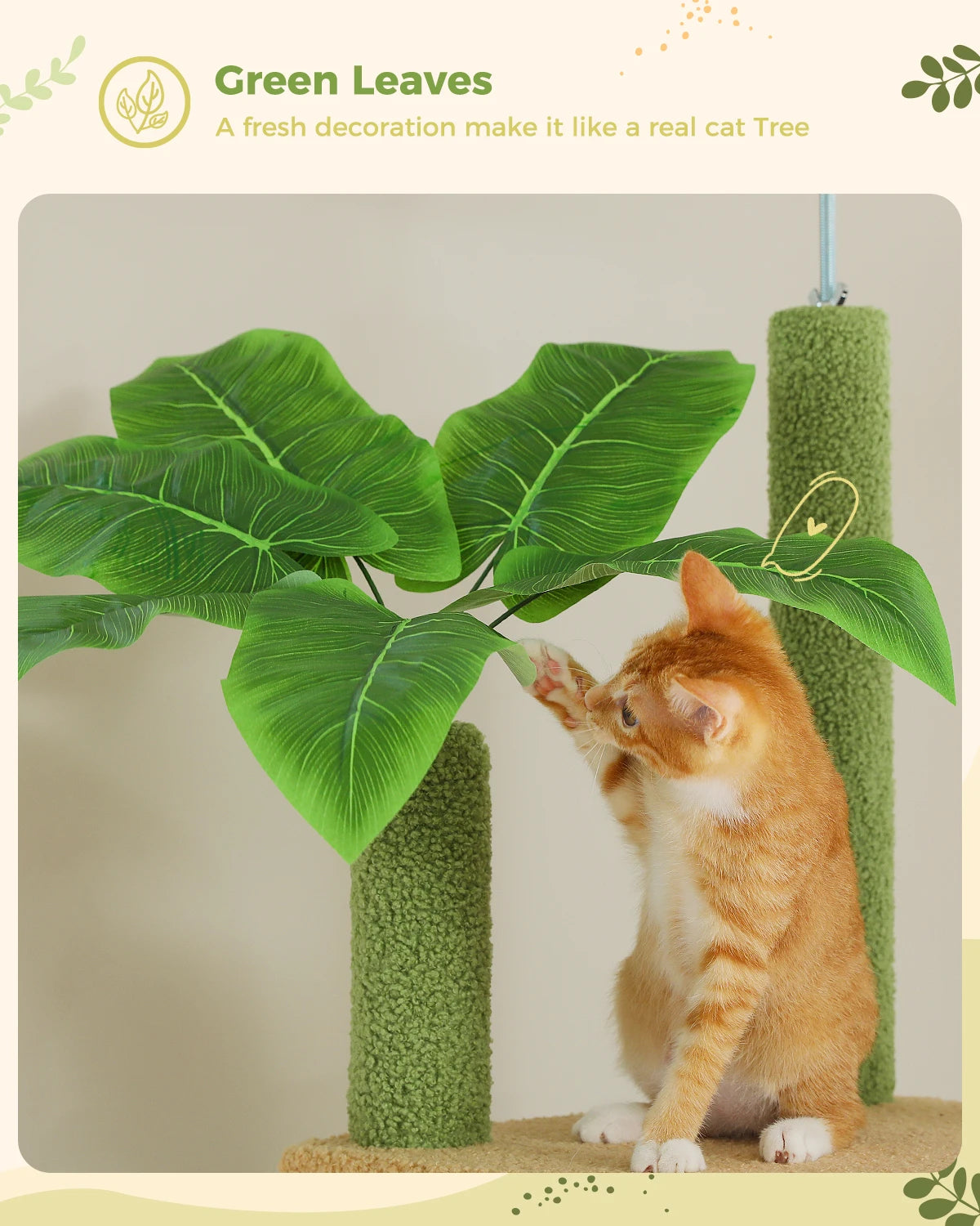 Cactus Cat Tree Floor to Ceiling Cat Tower Adjustable Height with Cat Condo Cozy Hammock and Scratching Post Tall Activity Tree