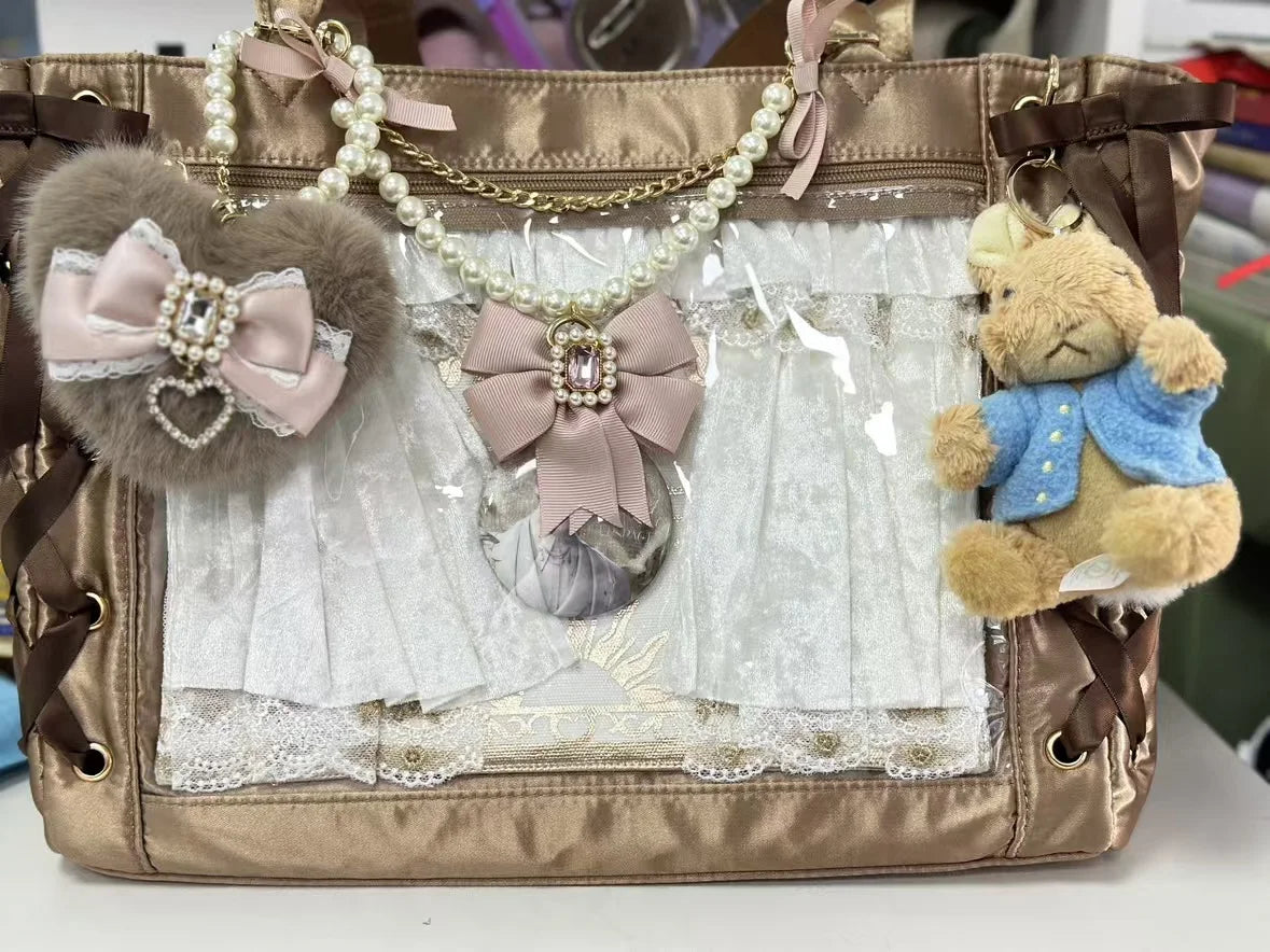 Romantic Bag Ornament Plush Heart Pearls  Keychain Bag Decor Keyring Sweet Ita Bag Pendant Handmade Bow Accessories Keychain