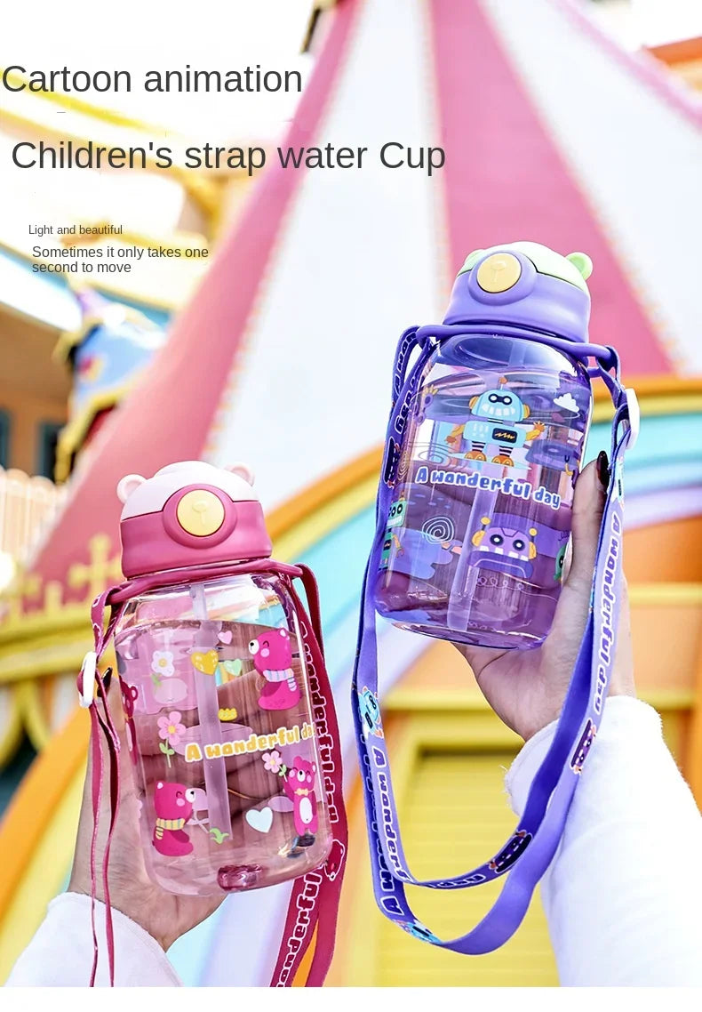 650ml Cute Kids Water Bottle with Straw Free BPA Leakproof Outdoor Portable Children's Cups School Water Bottle for Children