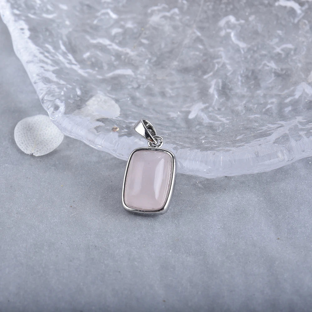 ITSMOS Natural Rainbow Moonstone Sterling Silver/Copper Pendant Necklace rectangle Energy Stone Jewelry for Women Girl Gift