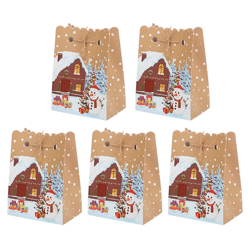 5-30Pcs Christmas Gift Box with rope Cartoon Santa Claus Candy Cookies Packaging Bag Christmas Party Home Decor New Year 2026