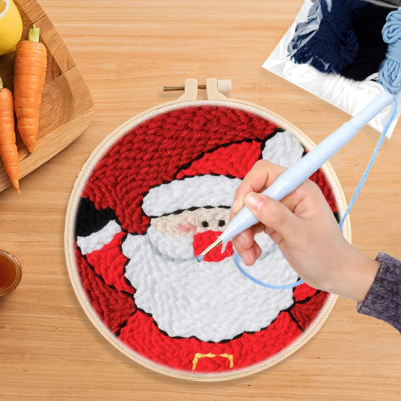 GATYZTORY DIY Punch Needle Embroidery Kit Santa Claus Snowman Frame Punch Set for Beginners Easy Handicraft DIY Christmas Gift