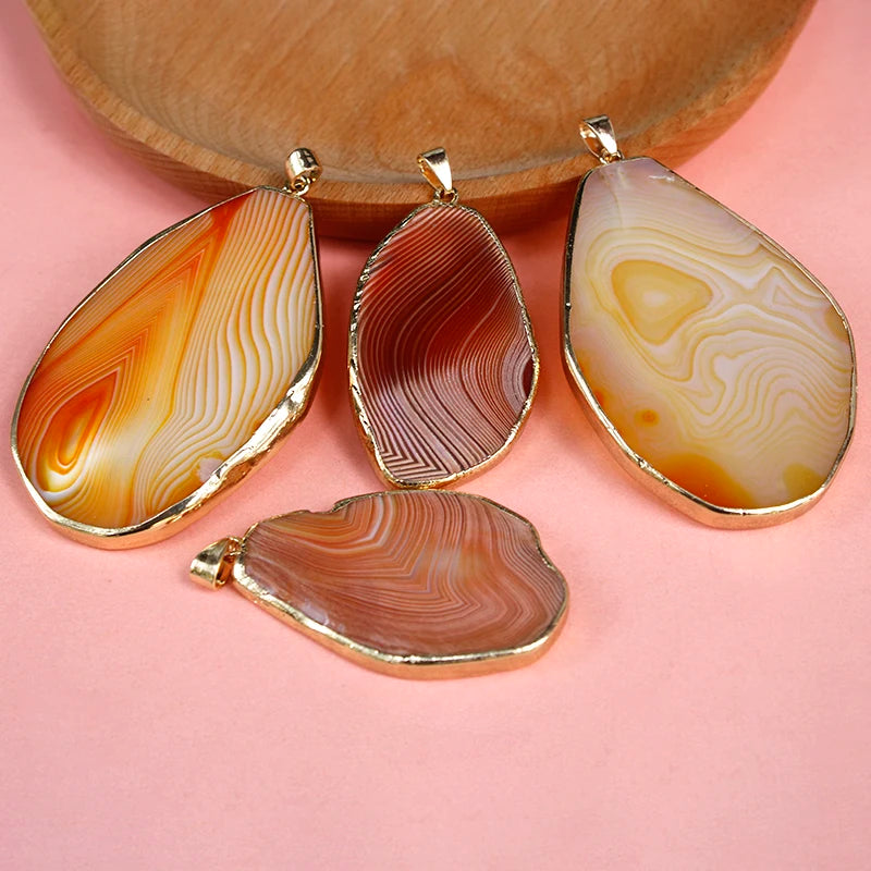 Irregular Striped Agate Slices Pendant Necklace Rough Stone Pendant for Women Girls