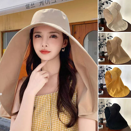 Summer Large Shawl Sun Hat For Women Outdoor UV Anti Neck Protection Fisherman Hat Ladies Outdoor Travel Sunscreen Ponytail Cap