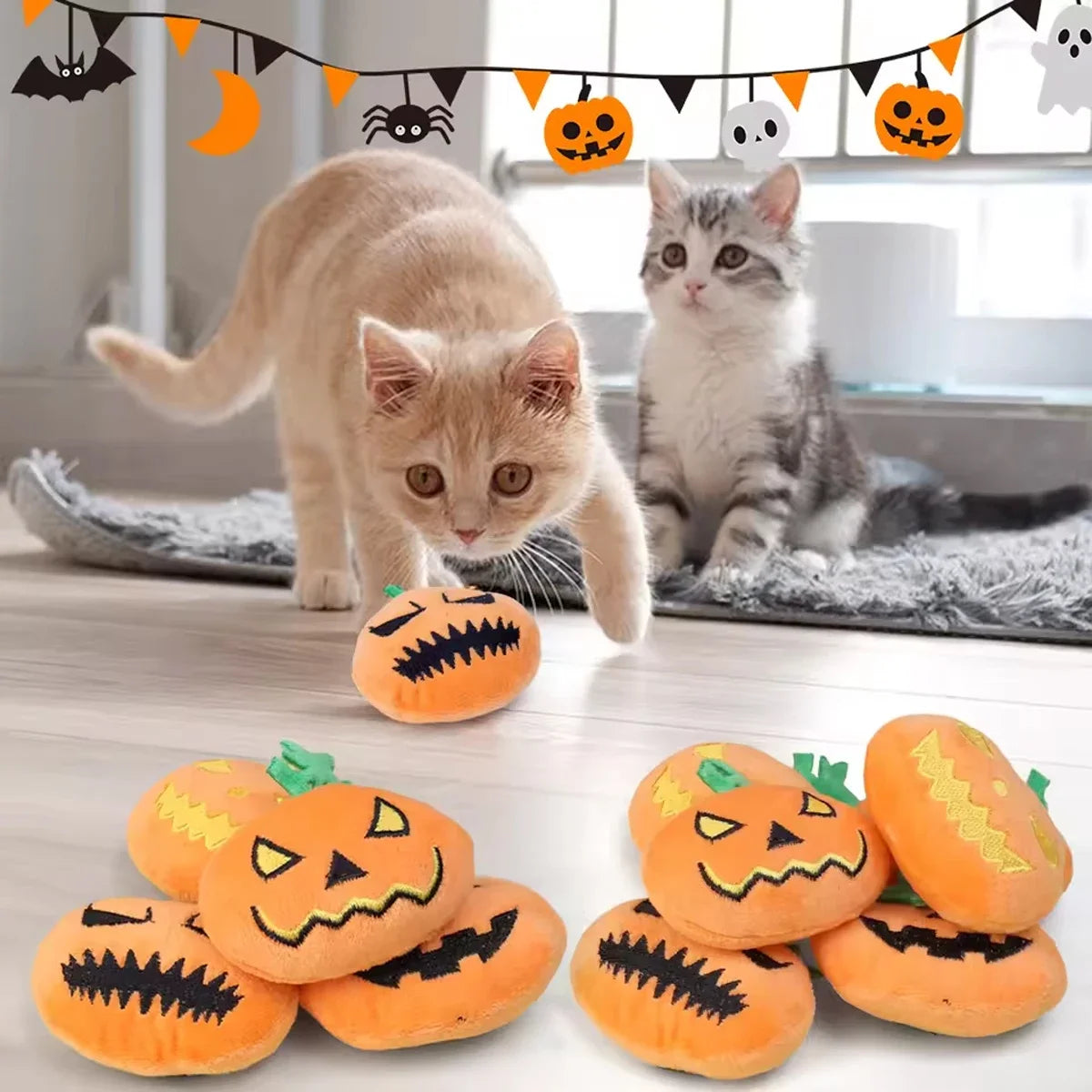 1pc-Halloween Pumpkin Pet Biting Toys Funny Soft Plush Dog Tooth Grinding Ball Can Make Sounds Dog Training Toys Pet Products