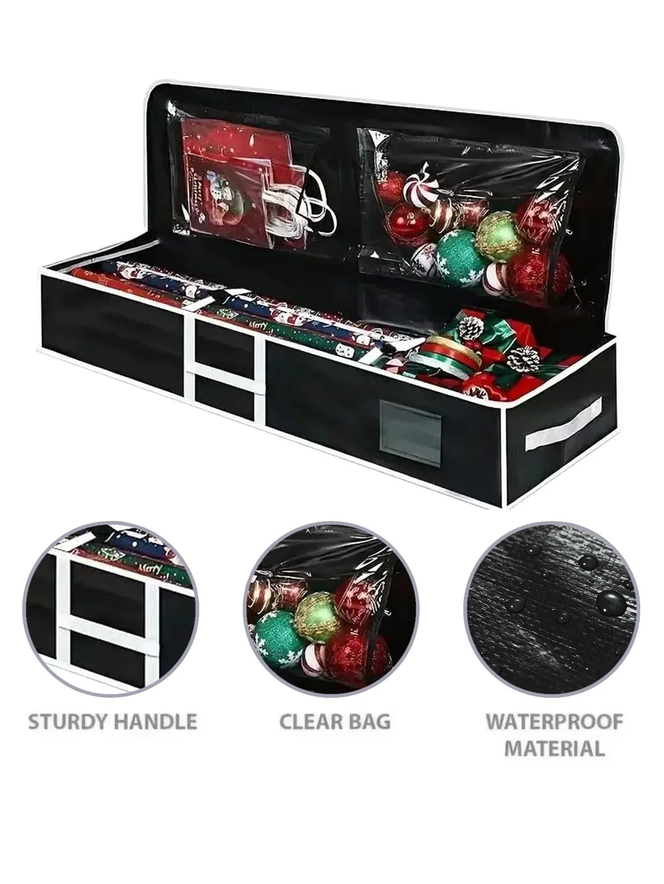 Christmas Gift Wrap Storage Bag Wrapping Paper ContainersUnderbed Storage Organizer with Reinforced Handles Christmas Decoration