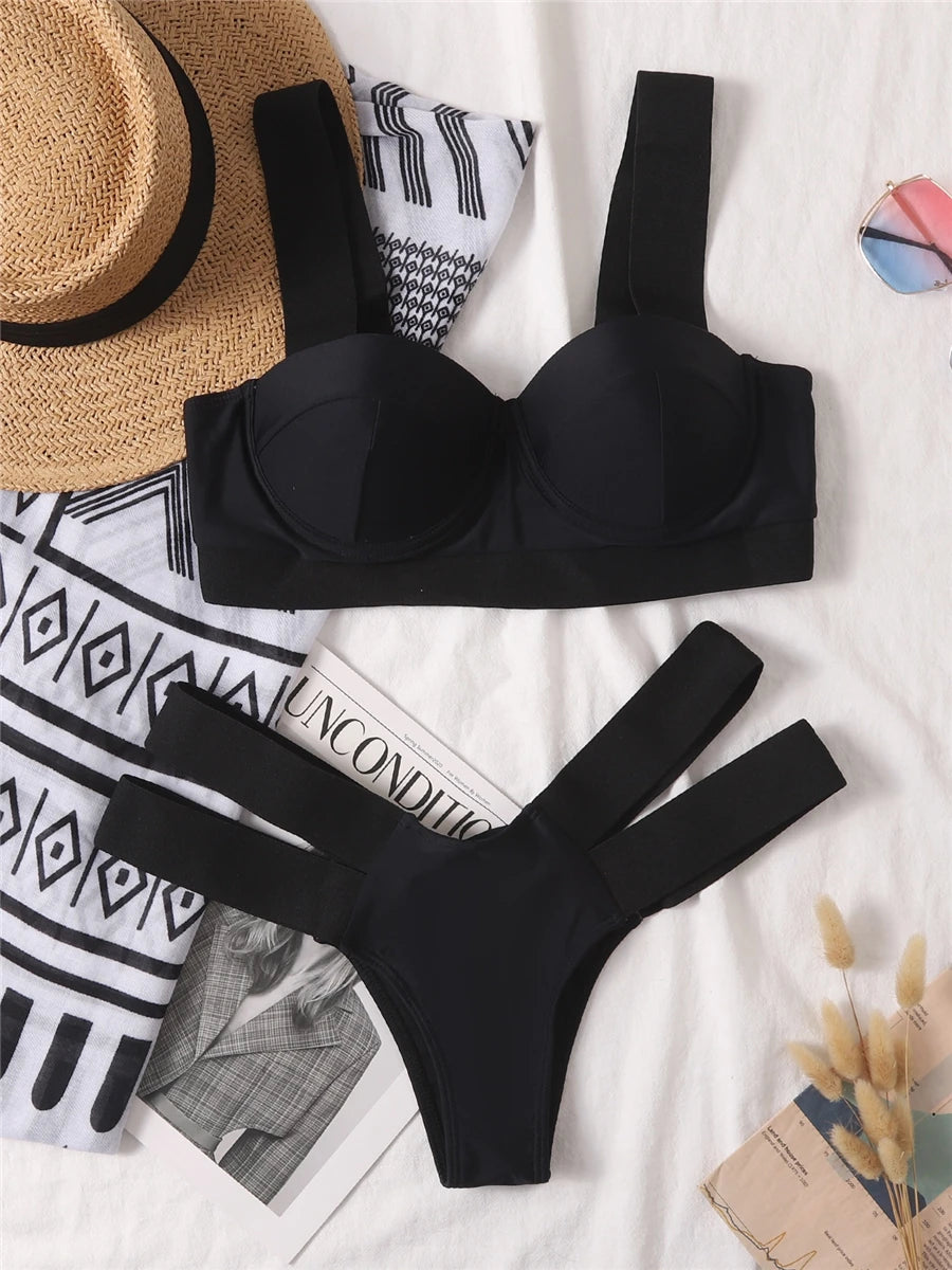 Solid Bandage Bikini Women Push Up Swimsuit Sexy Swimwear Female Brazilian Bathing Swimming Suit Bather Splicing Color Beachwear