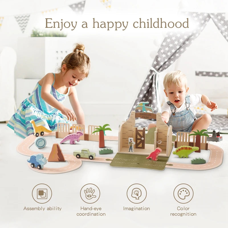 Children Montessori Wooden Toys Dinosaur Car Animal Park Barn Toy Wooden Stacking Game Kid Educational Toy Christmas Gift