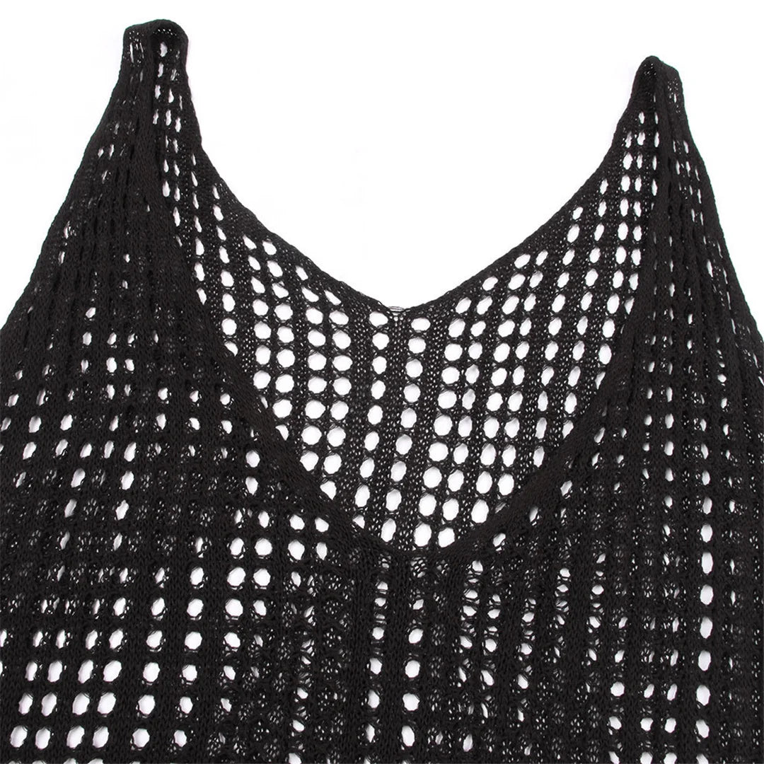 S - XL Backless Hollow out Knitted Crochet Tunic Beach Cover Up Cover-ups Beach Dress Beach Wear Beachwear Female Women V3660