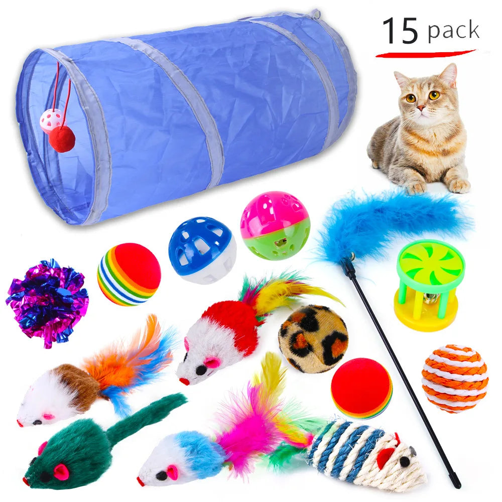 Cat Toy Mouse Shape Ball Foldable Cats Play Tunnel Chat Funny Cat Tent Simulation Fish Combination Set Kitten Supplie Accessorie