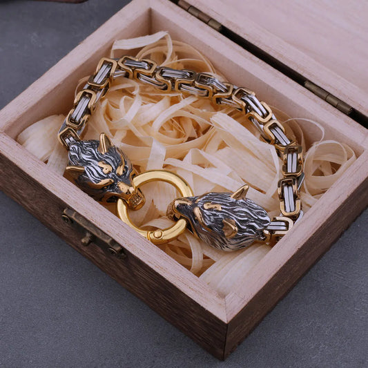 Viking Wolf Head Men's Bracelet Never Fade Hip Hop Rock Glamour Biker Fashion Bracelet Stainless Steel Jewelry Gift With Box