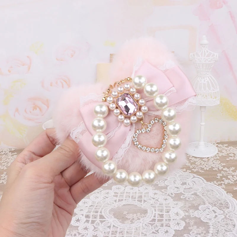 Romantic Bag Ornament Plush Heart Pearls  Keychain Bag Decor Keyring Sweet Ita Bag Pendant Handmade Bow Accessories Keychain