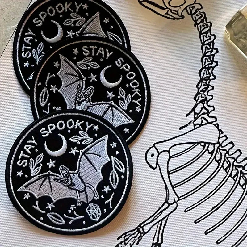 1PC Stay Spooky Halloween Embroidered Patch Iron On Bat Morale Inspiring Badge DIY Gift For Clothes Cap Bag Jacket Trucker Hat