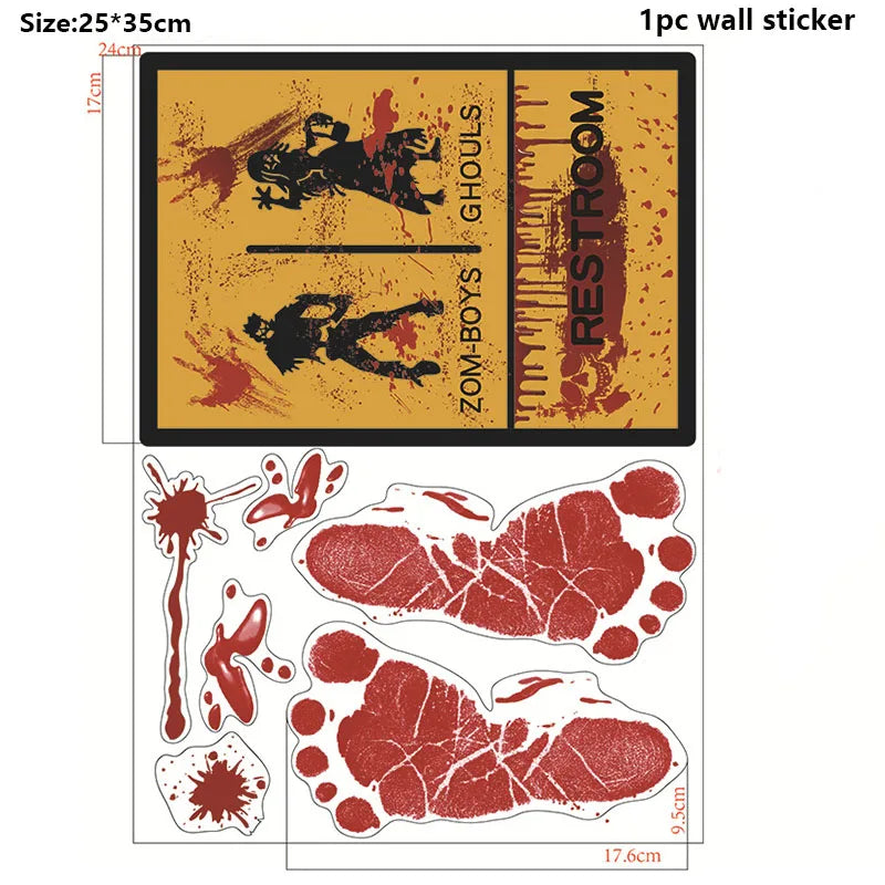Halloween Window Bathroom Decor Horror Bloodstain Wall Sticker Bloody Handprint and Footprint Wall Decal Haunted House Decor