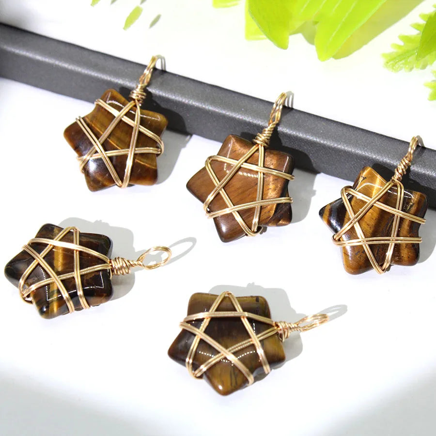 20Pcs Natural Stone Crystal Star Pendant Hand Wired Wrap Gemstone Charm for DIY Necklace Jewelry Making Christmas Gift accessory
