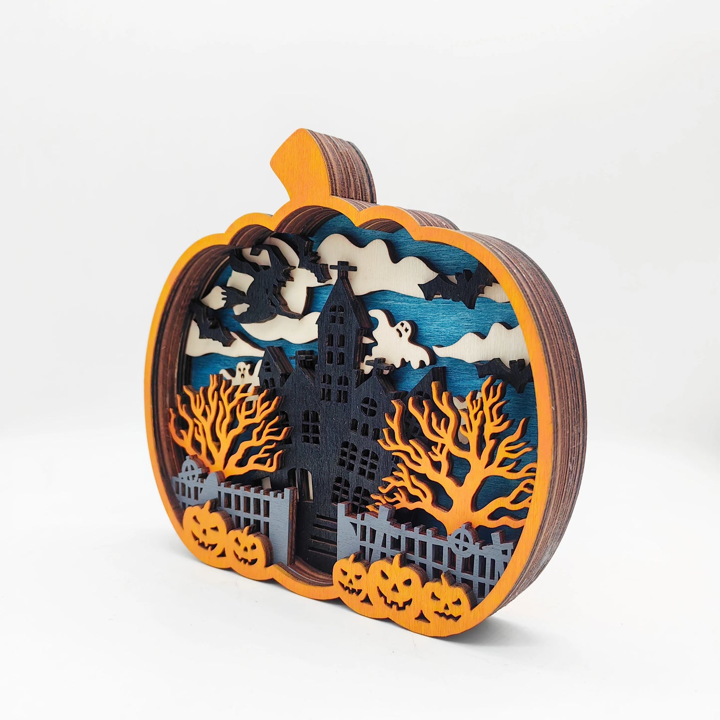 New Wooden Halloween Crafts Wooden Carved Halloween Pumpkin Ornaments Home Festival Decorations