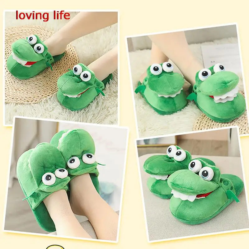 Cartoon Crocodile Cotton Slippers With Moving Mouth Funny Home Cotton Shoes Winter Walking Warm Christmas Gift For Men Women