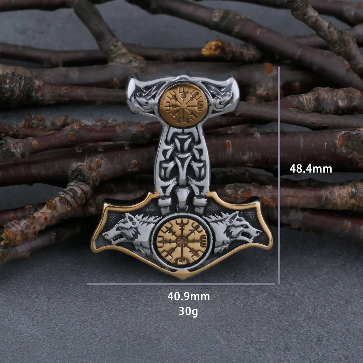 Stainless Steel Viking Thor's Hammer Mjolnir Wolf Head and Road Sign Compass Necklace Men's Norway Amulet Pendant Viking Jewelry