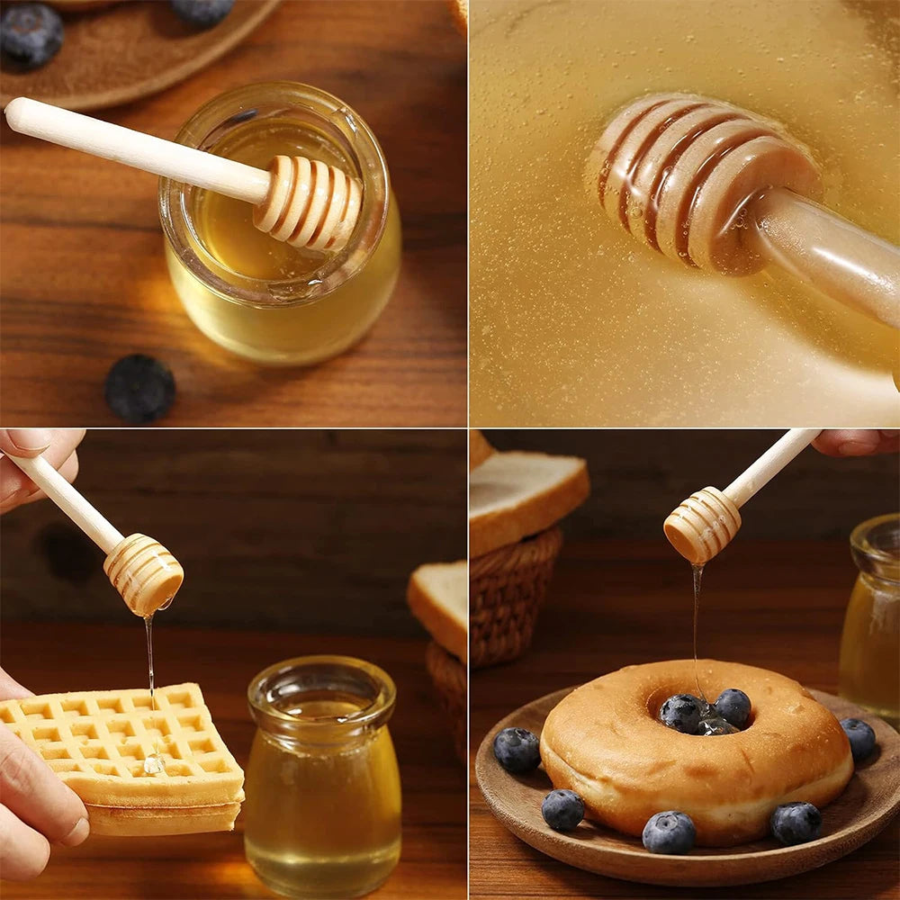 10/20/40Pcs Wooden Honey Dipper 8cm Honey Stirrers Jam Stir Sticks for Honey Jar Dispense Drizzle Honey Christmas Gift