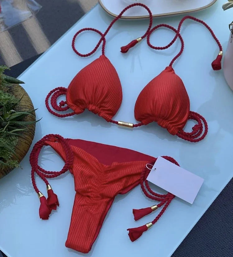 Swimsuit Women Bikinis Set Sexy Drawstring Bikini Beachwear Leopard Two-pieces Swimwear Bathing Suit Lace Up Bikini Set Biquinis