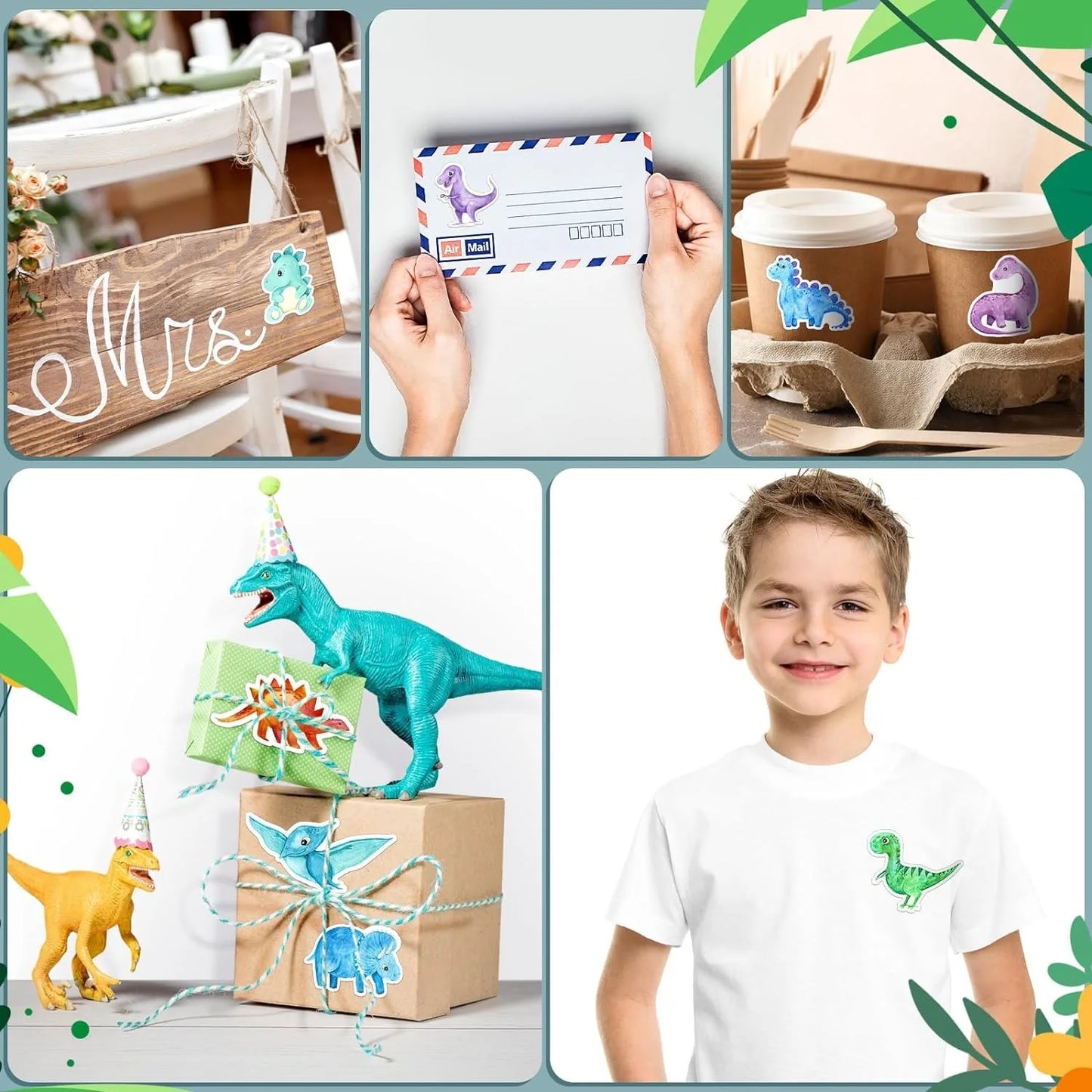 500Pcs/rolls 2.5cm/1inch Dinosaur Animal Anomaly Shaped Sticker Decoration Gift Box Sticker Label Stationery Sticker