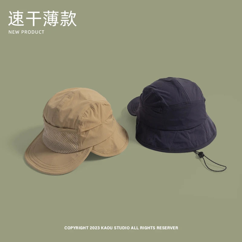 Japanese Outdoor Camping Sun Protection Bucket Hats Women Summer Thin Quick-drying Breathable Neck Protection Men's Caps