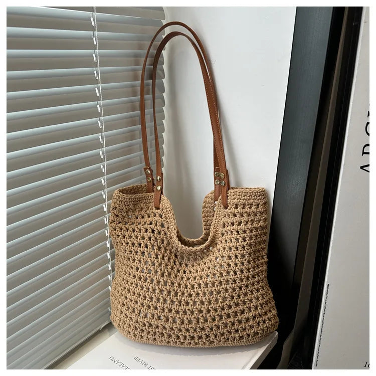 Large Capacity Weaving Shoulder Bags For Women Daily Used/Vacation, Casual Tote Straw Beach Bag, Handbags For Shopping/Commuter
