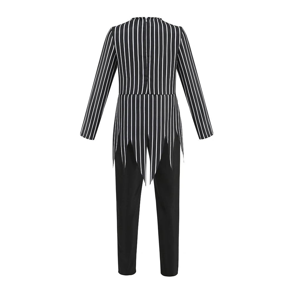 2025 Boys Christmas Eve Nightmare Before Scary Skeleton Jack Cosplay Striped Halloween Cosplay Costume