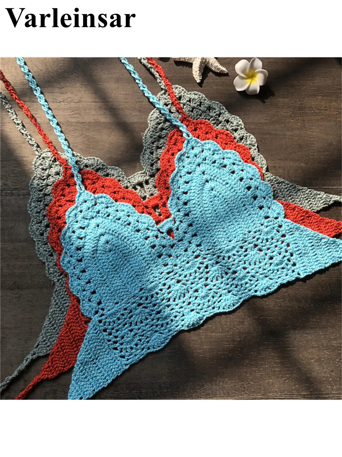 S - XL 9 Colors Crochet Knitted Bikini Top Female Swimsuit Women Swimwear Bather Bathing Suit Swim Hollow Out Beach Top V4193