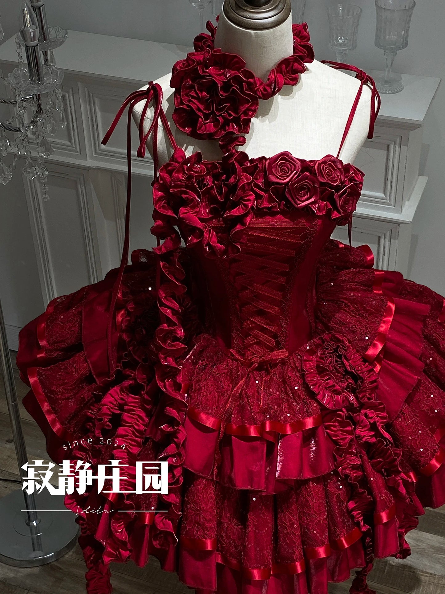 Original Lolita Dress New Christmas New Year Goth Red Fish Bone Jsk Dress Halloween Cosplay Dark Blue Slim Sling Short Dresses